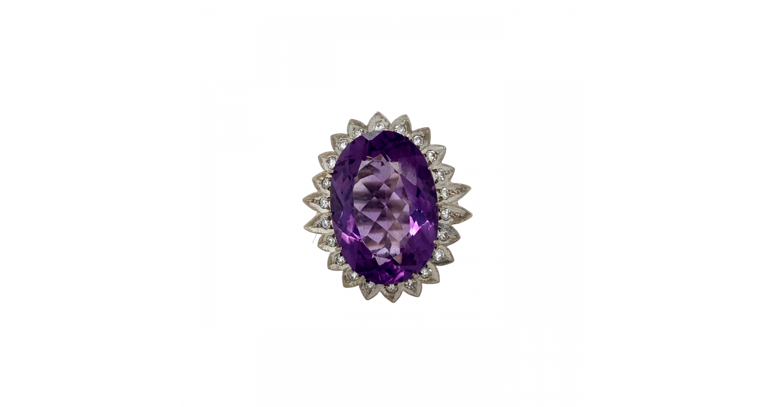 18ct White Gold Amethyst & Diamond Ring