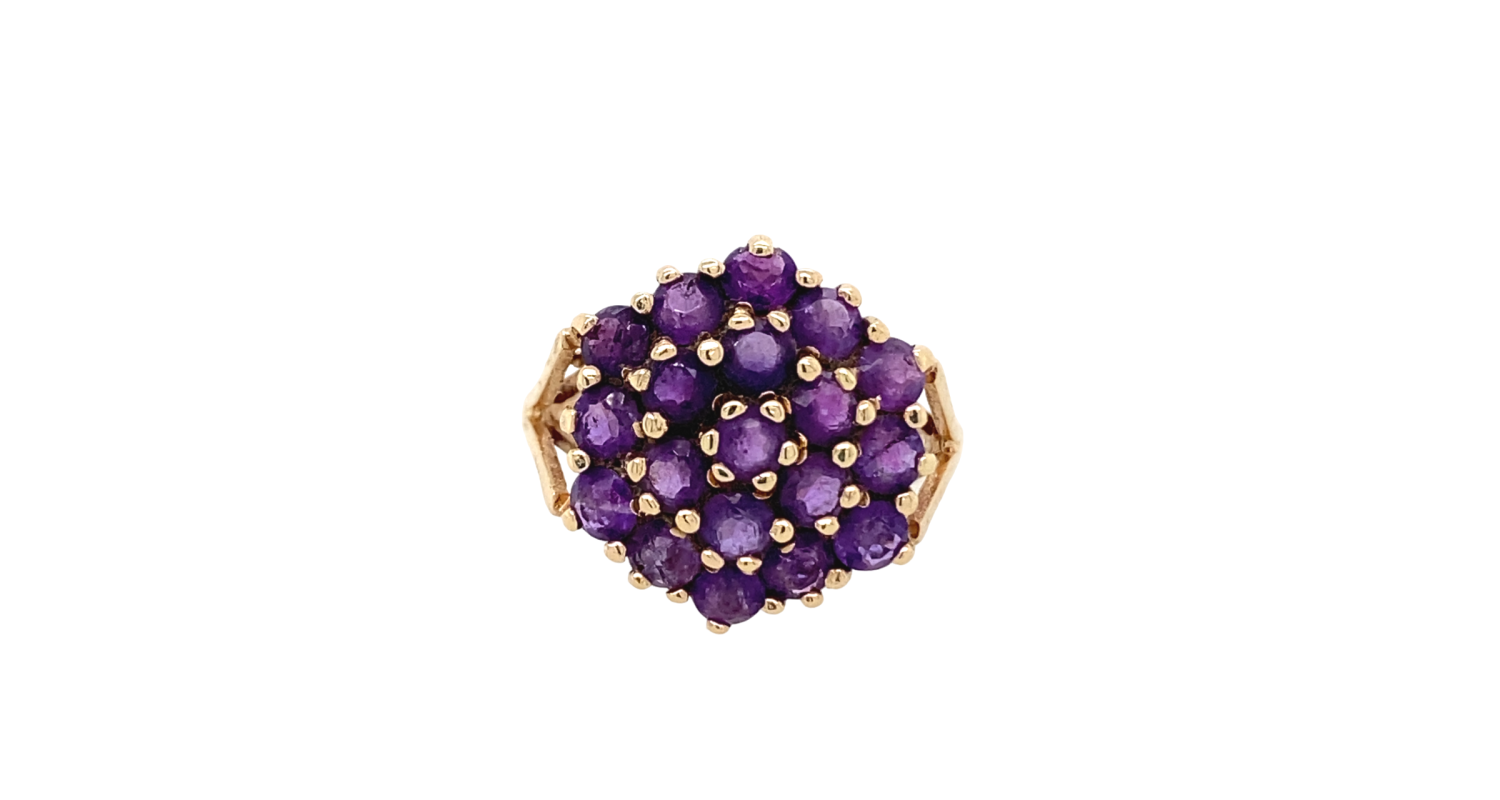 9ct Yellow Gold Amethyst Cluster Ring