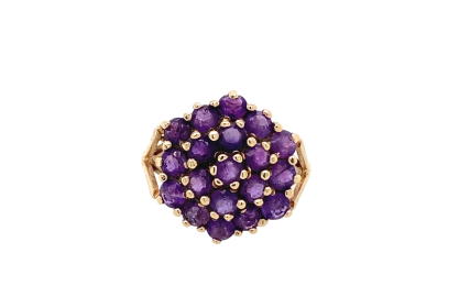 9ct Yellow Gold Amethyst Cluster Ring