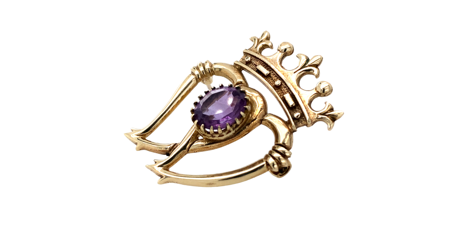 9ct Yellow Gold 1968 Amethyst Luckenbooth Brooch