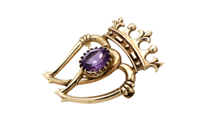 9ct Yellow Gold 1968 Amethyst Luckenbooth Brooch