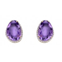 9ct Yellow Gold Amethyst & Diamond Oval Earrings