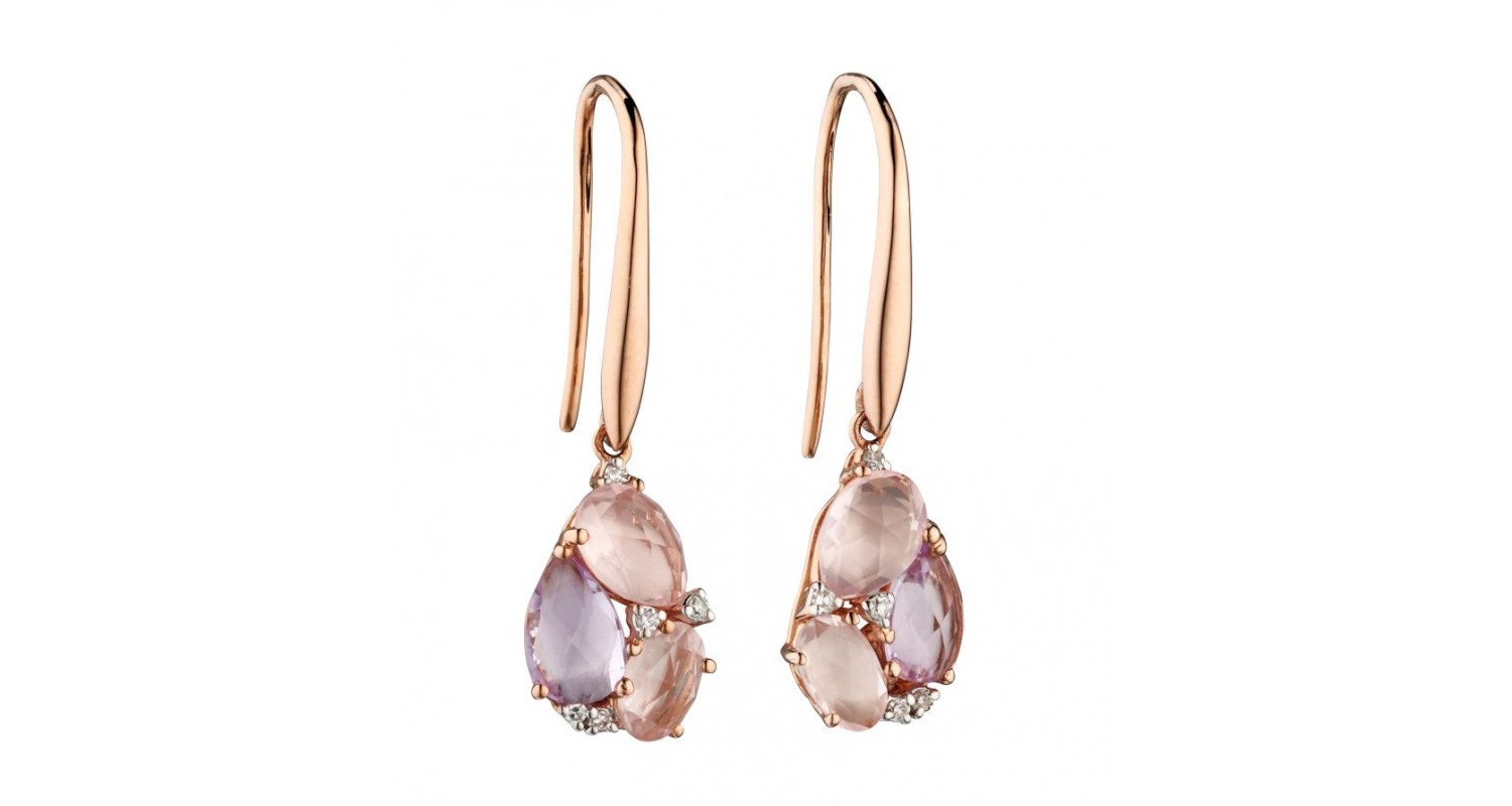 9ct Rose Gold Amethyst, Rose Quartz & Diamond Earrings