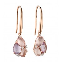 9ct Rose Gold Amethyst, Rose Quartz & Diamond Earrings