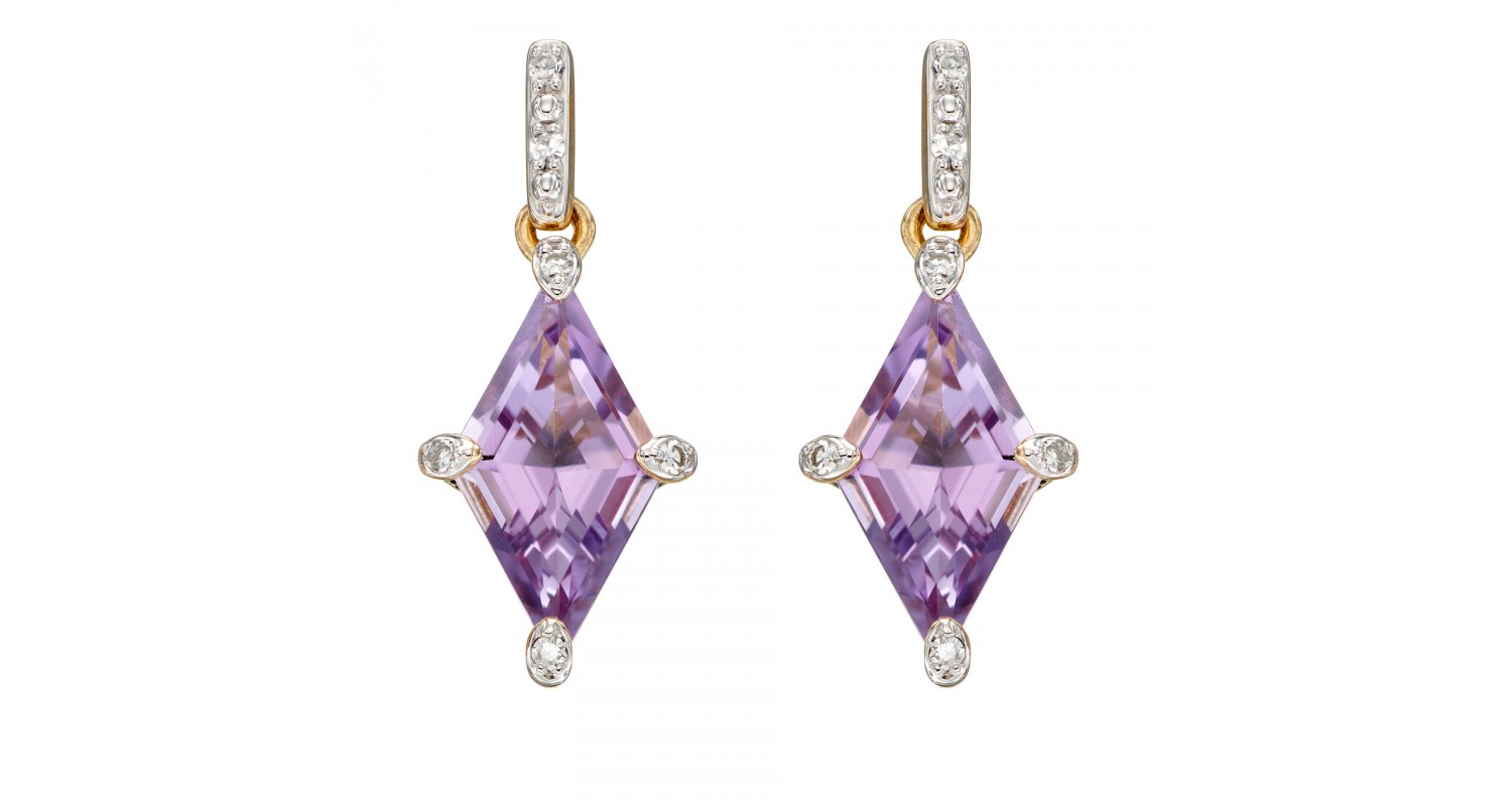 9ct Yellow Gold Amethyst & Diamond Earrings