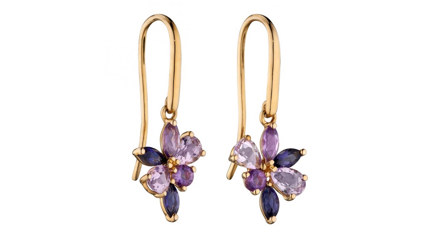 9ct Yellow Gold Amethyst & Iolite Teardrop Earrings