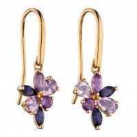 9ct Yellow Gold Amethyst & Iolite Teardrop Earrings