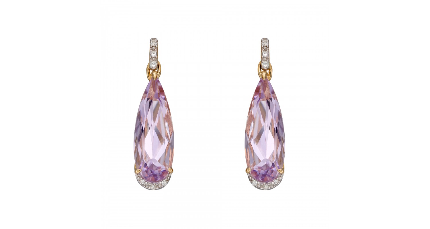 9ct Yellow Gold Pink Amethyst & Diamond Earrings