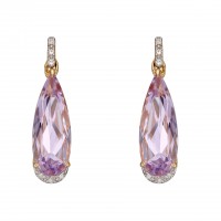 9ct Yellow Gold Pink Amethyst & Diamond Earrings