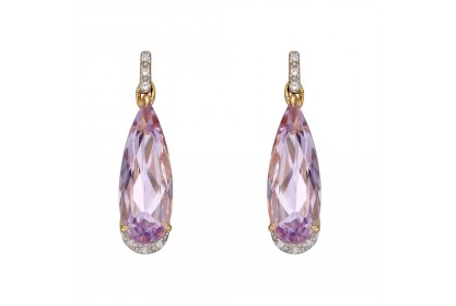 9ct Yellow Gold Pink Amethyst & Diamond Earrings