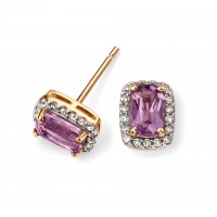 9ct Yellow Gold Amethyst & Diamond Stud Earrings