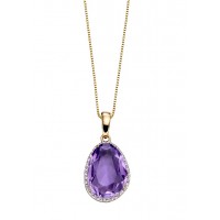 9ct Yellow Gold Amethyst & Diamond Oval Necklace