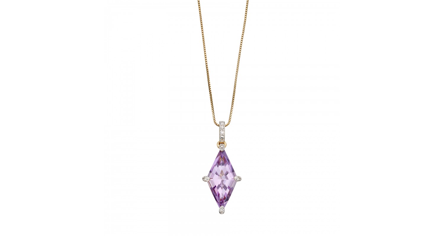 9ct Yellow Gold Amethyst & Diamond Necklace