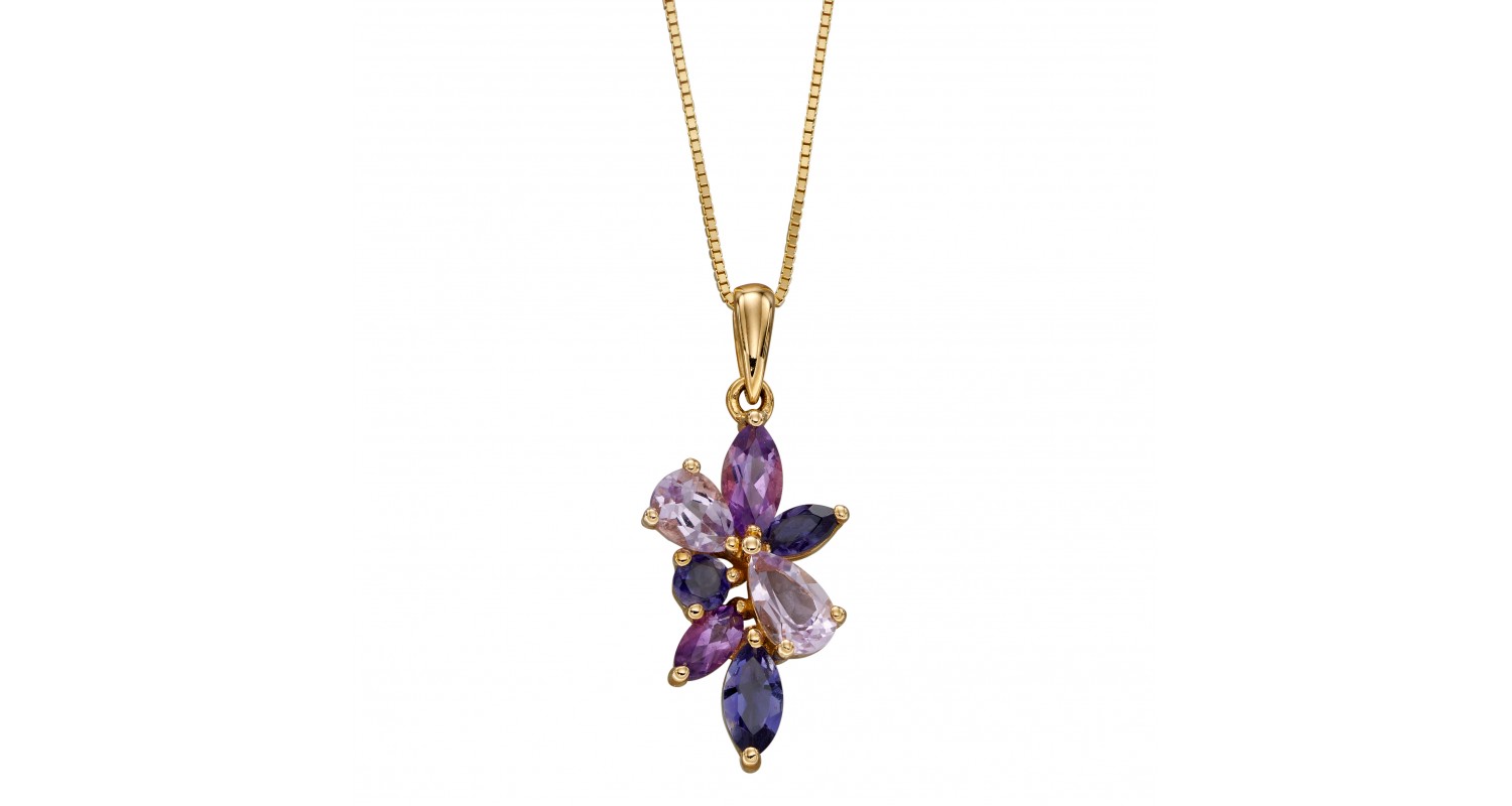 9ct Yellow Gold Amethyst & Iolite Teardrop Pendant