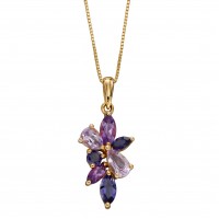 9ct Yellow Gold Amethyst & Iolite Teardrop Pendant