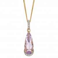 9ct Yellow Gold Pink Amethyst & Diamond Necklace