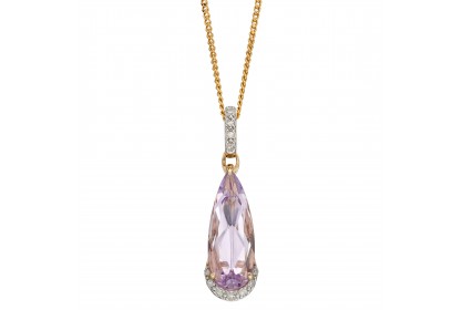 9ct Yellow Gold Pink Amethyst & Diamond Necklace