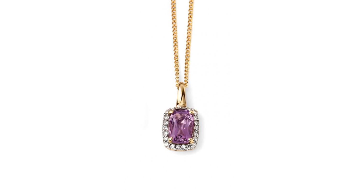 9ct Yellow Gold Amethyst & Diamond Necklace