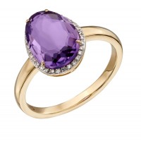 9ct Yellow Gold Amethyst & Diamond Oval Ring