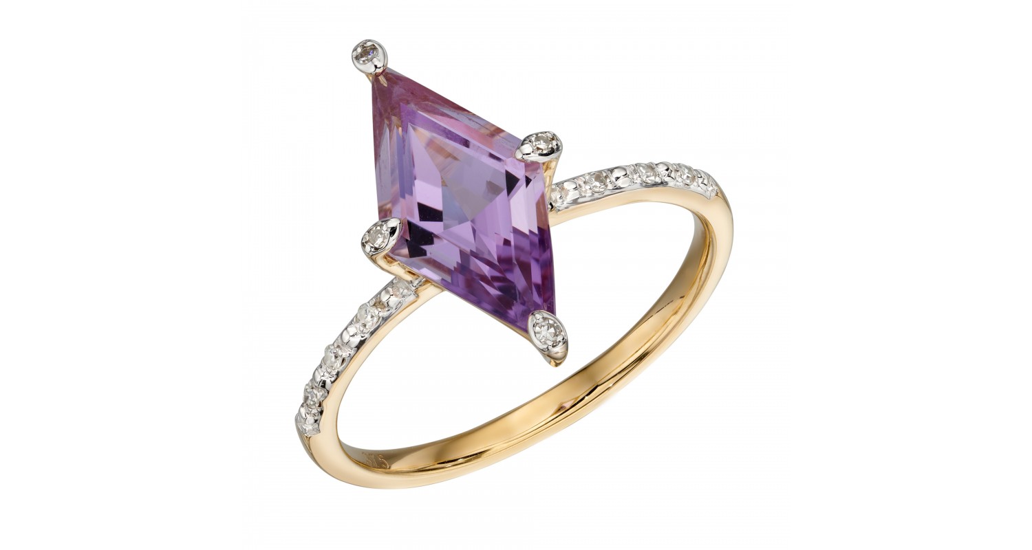 9ct Yellow Gold Amethyst & Diamond Ring