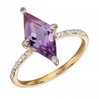 9ct Yellow Gold Amethyst & Diamond Ring