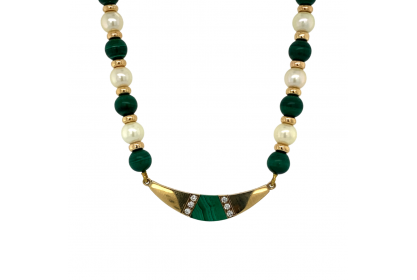 9ct Yellow Gold Diamond & Malachite Necklace