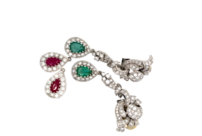 Vintage 18ct 7.76ct Diamond/Emerald/Ruby Earrings