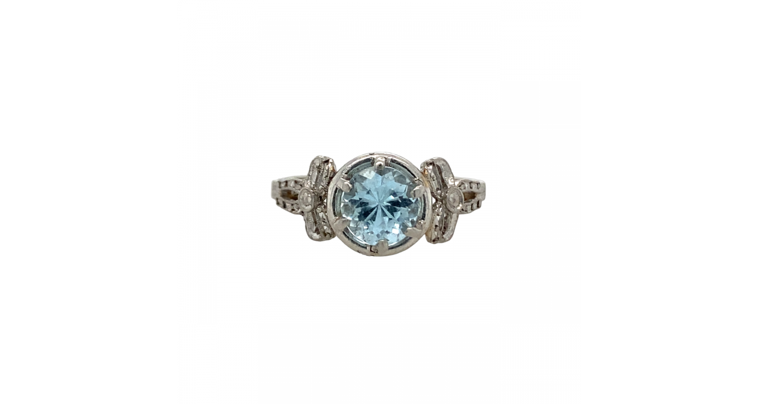 Platinum Aquamarine Bow Solitaire Ring