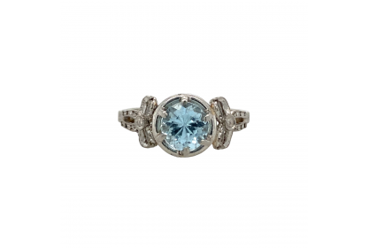 Platinum Aquamarine Bow Solitaire Ring