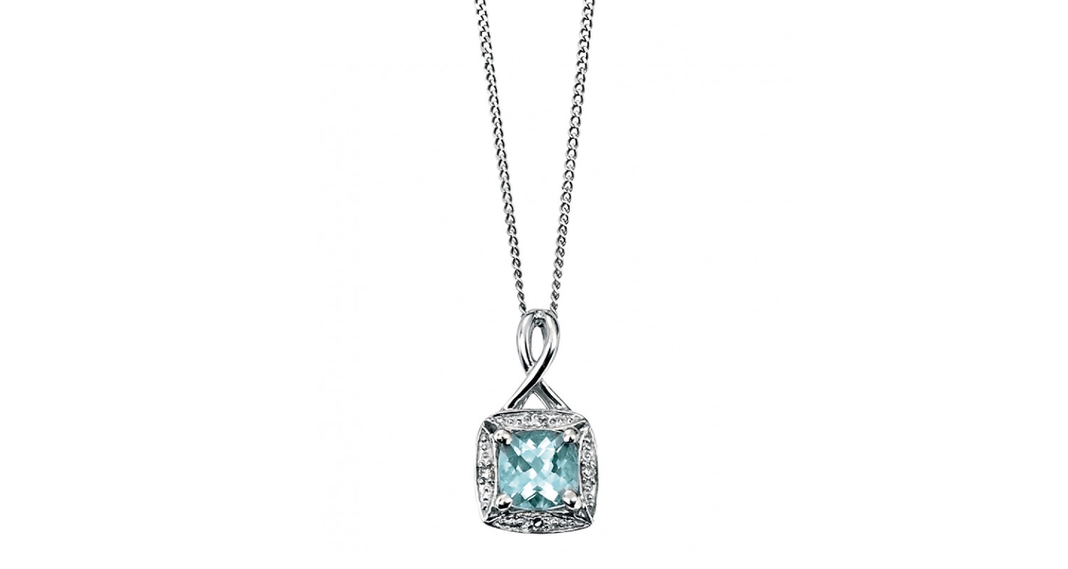 9ct White Gold Aquamarine & Diamond Necklace