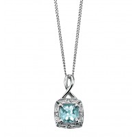 9ct White Gold Aquamarine & Diamond Necklace