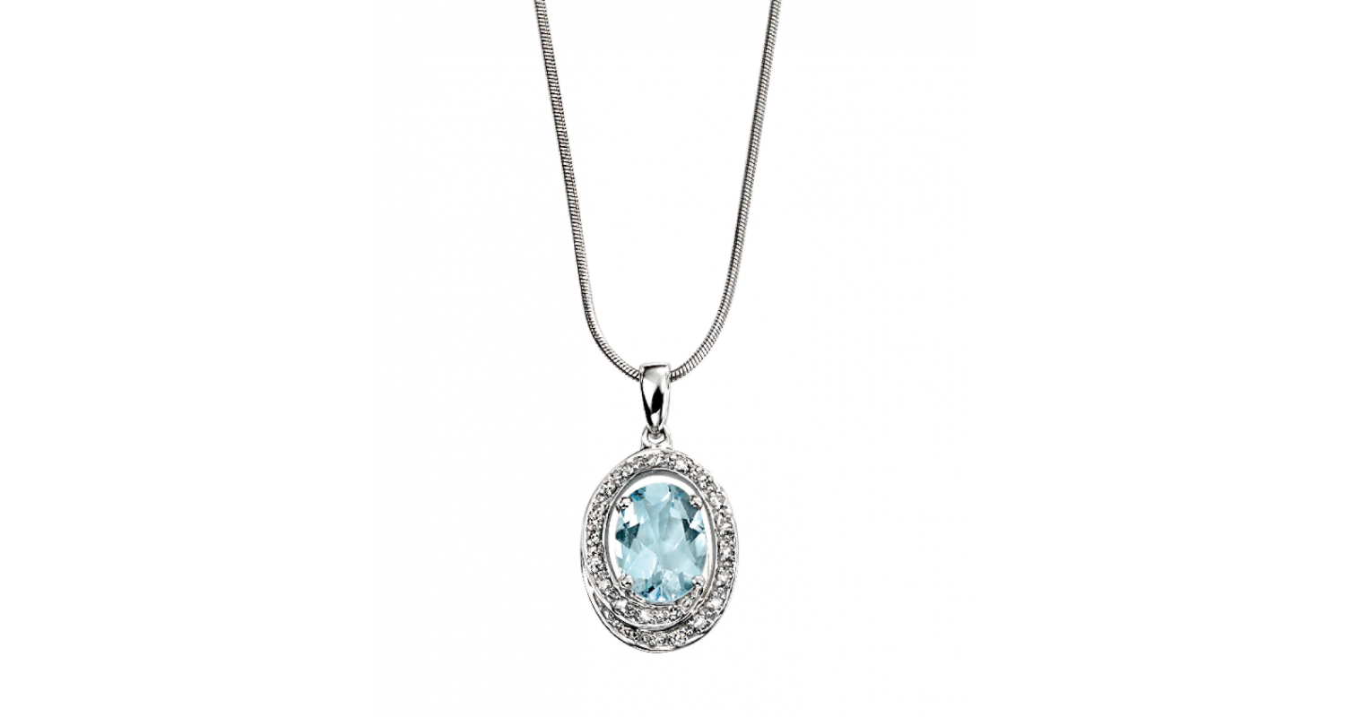 9ct White Gold Aquamarine & Diamond Necklace