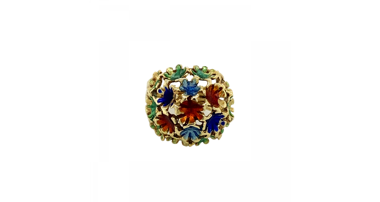 14ct Yellow Gold Enamel Floral Ring