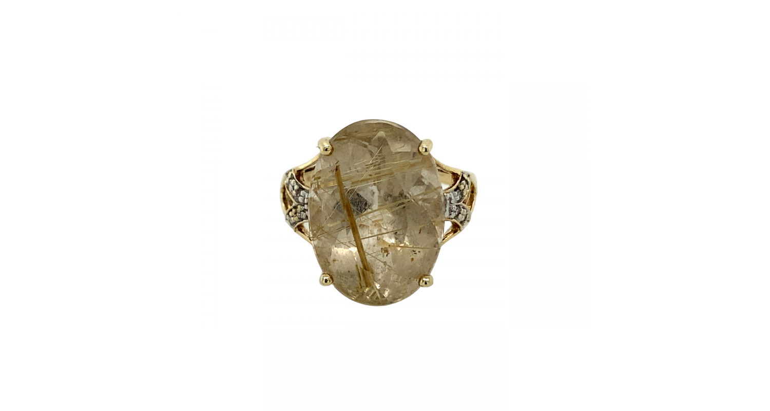 9ct Yellow Gold Rutilated Quartz & Diamond Ring