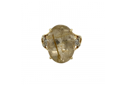 9ct Yellow Gold Rutilated Quartz & Diamond Ring