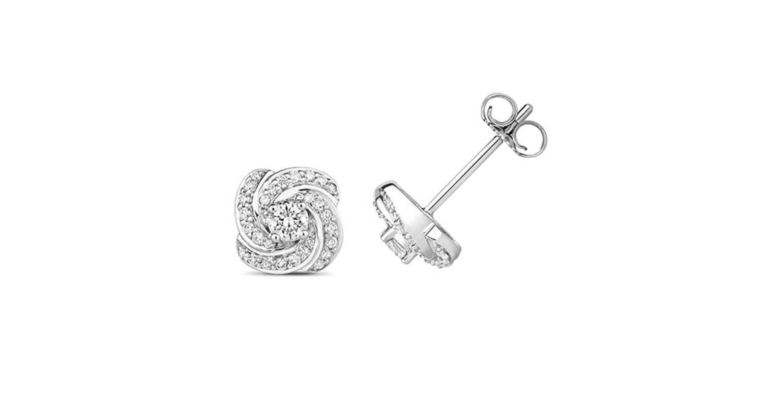 18ct White Gold 0.35ct Diamond Swirl Studs