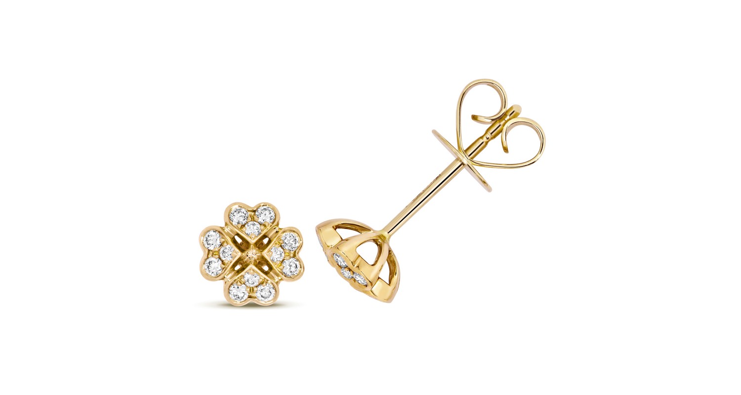 18ct Yellow Gold 0.18ct Diamond Clover Studs