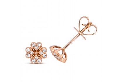 18ct Rose Gold 0.18ct Diamond Clover Studs