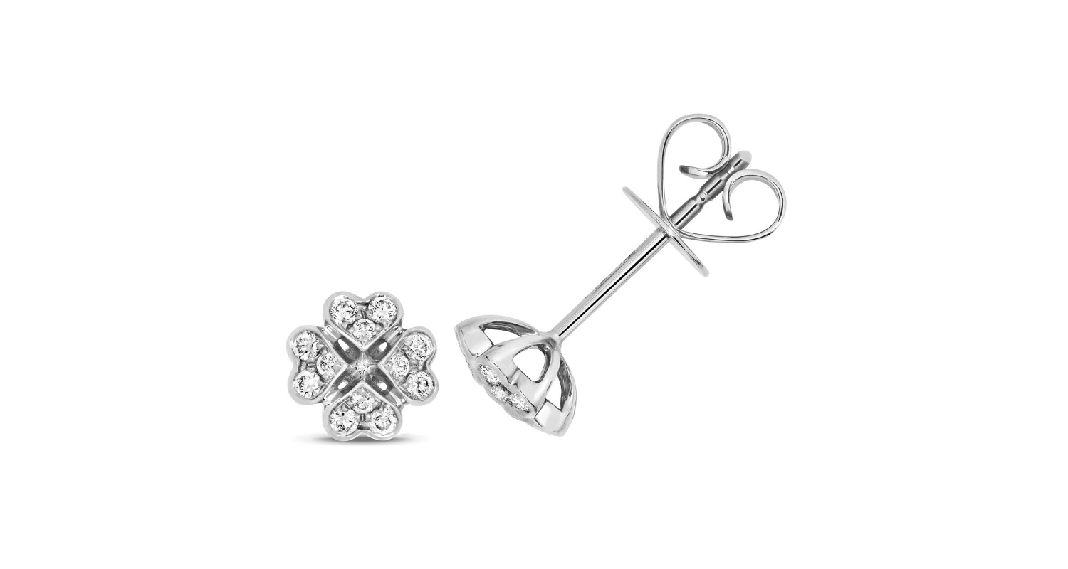 18ct White Gold 0.18ct Diamond Clover Studs