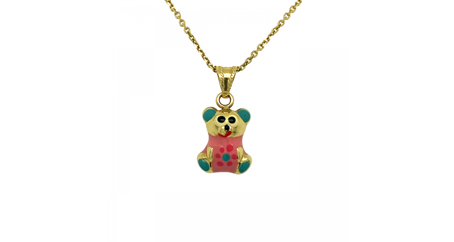 14ct Yellow Gold Enamel Teddy Bear Necklace