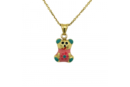 14ct Yellow Gold Enamel Teddy Bear Necklace