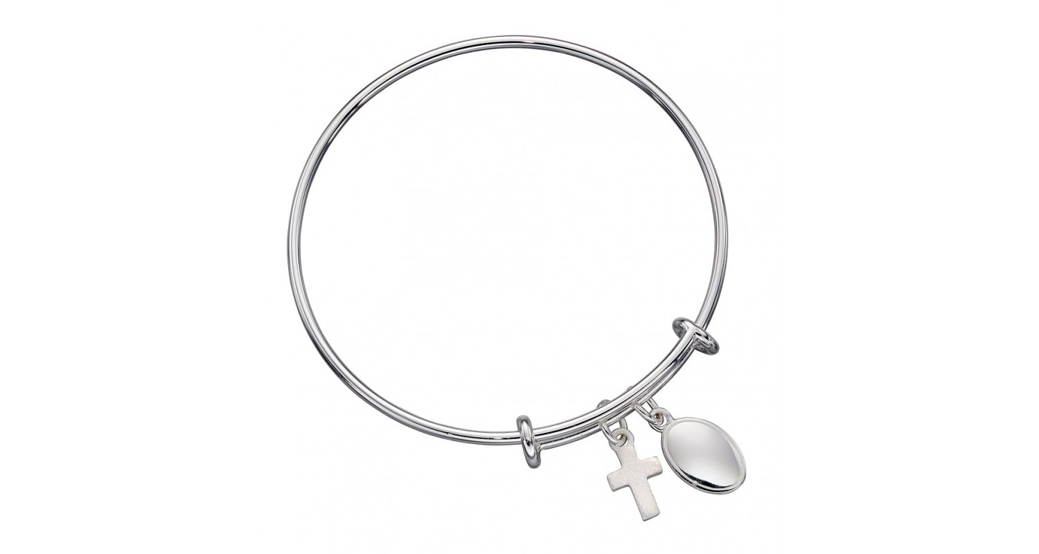 Sterling Silver Cross Charm Medal Bangle