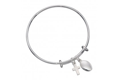 Sterling Silver Cross Charm Medal Bangle