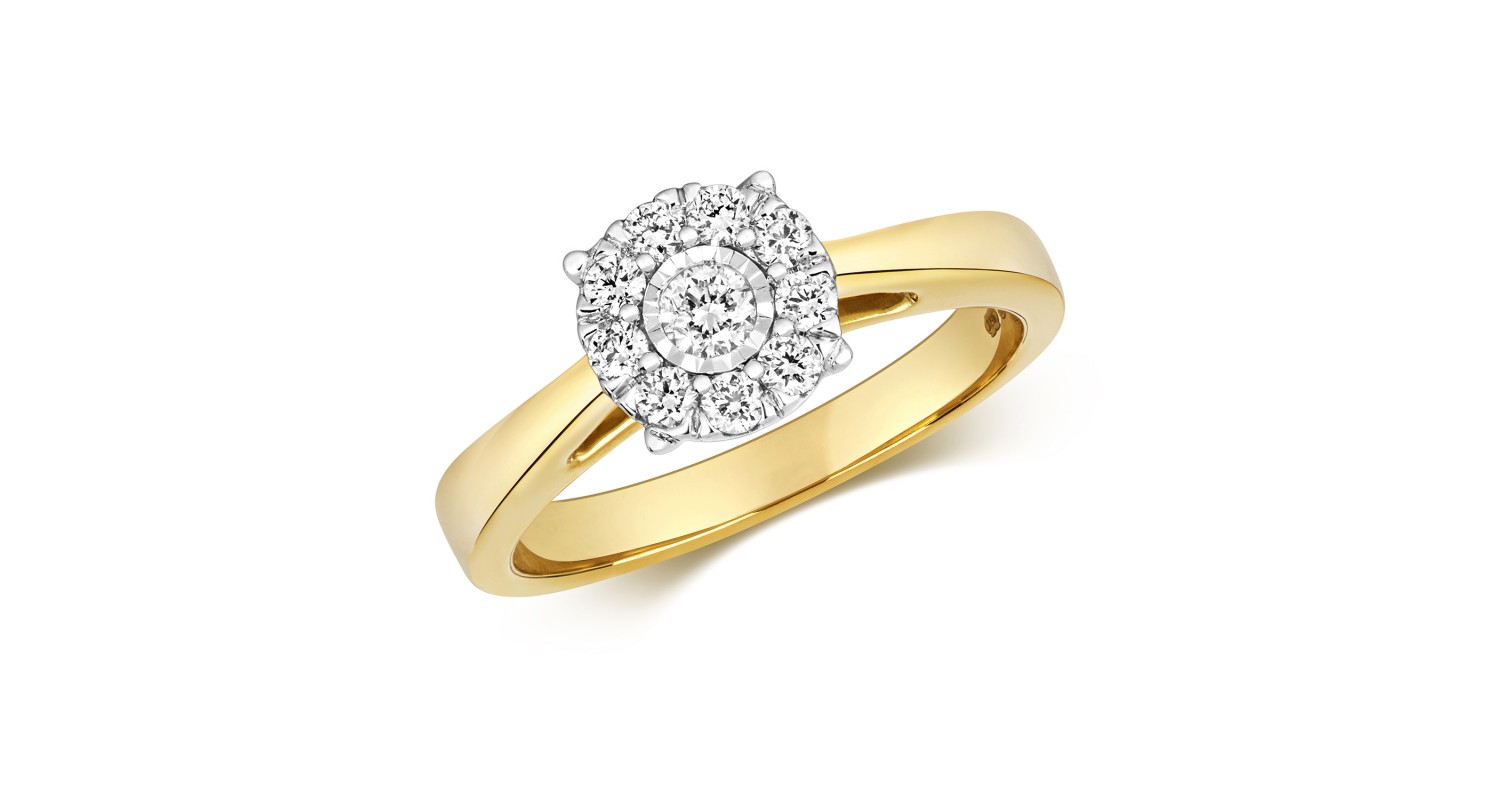 9ct Yellow Gold Diamond Illusion Ring