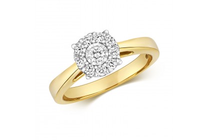 9ct Yellow Gold Diamond Illusion Ring