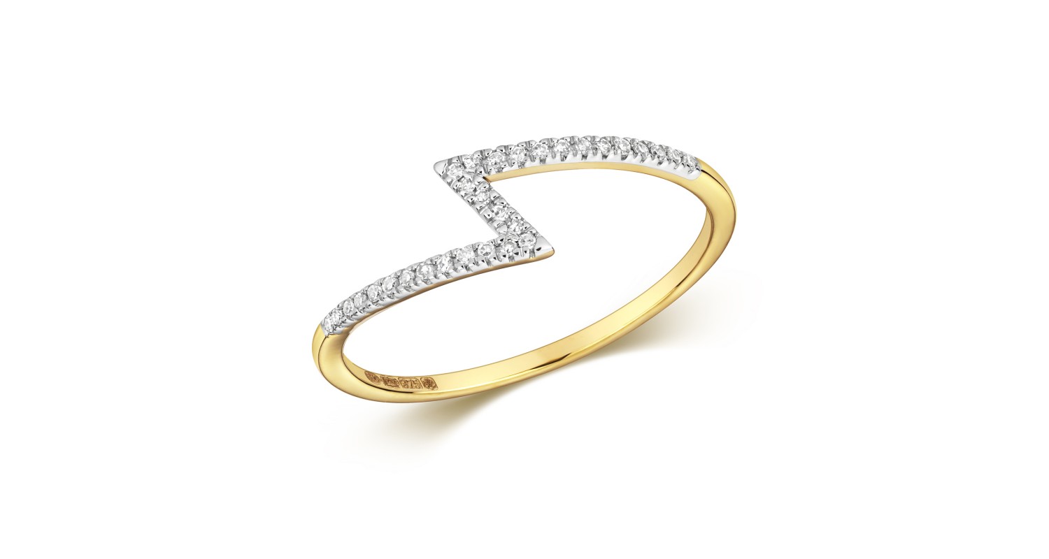 9ct Yellow Gold Diamond Zigzag Ring