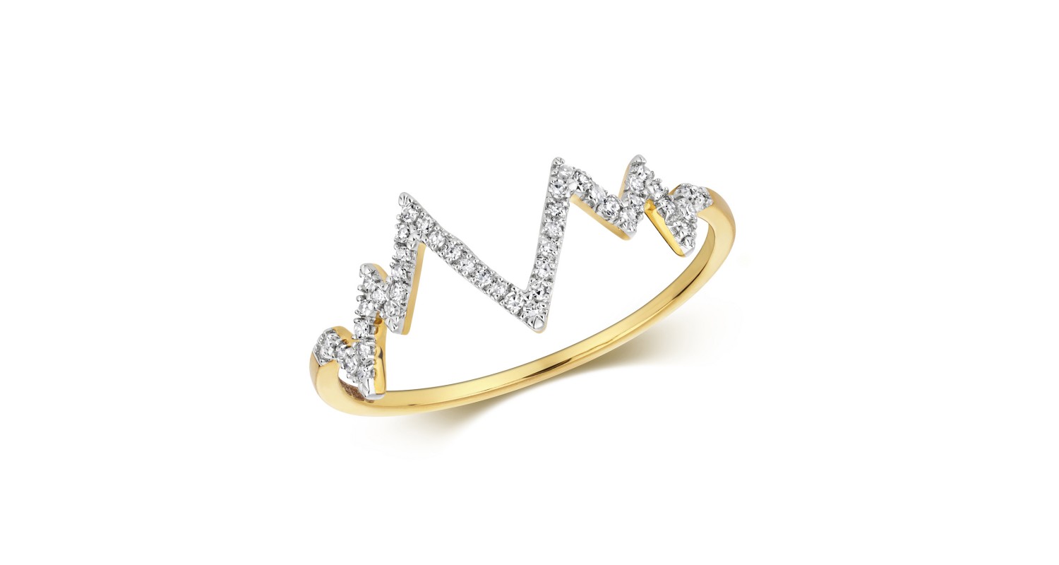 9ct Yellow Gold Diamond Heartbeat Ring