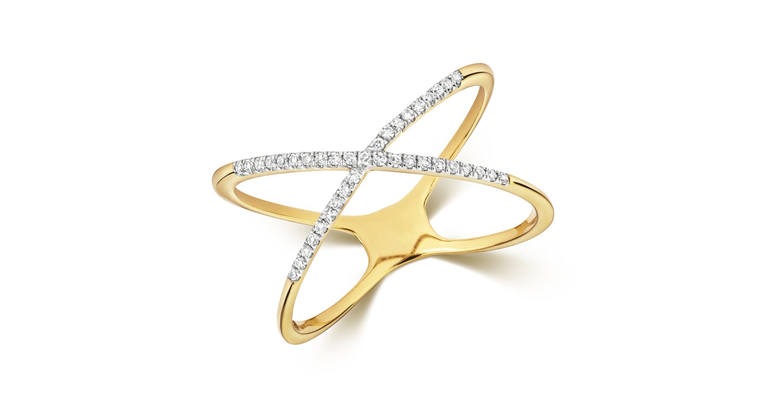 9ct Yellow Gold Diamond X Ring