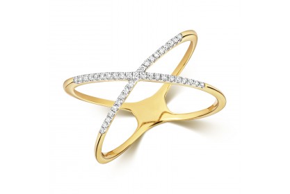 9ct Yellow Gold Diamond X Ring