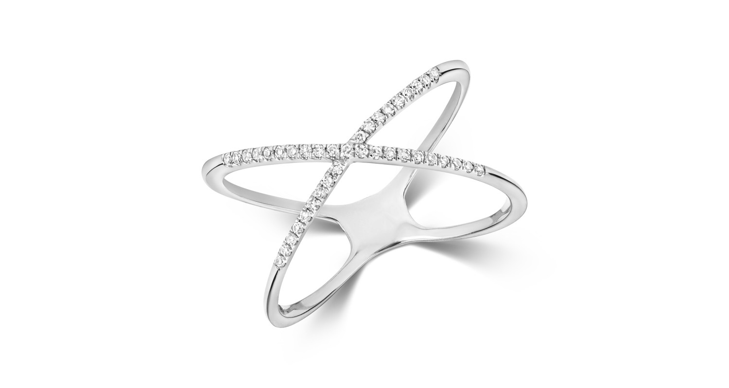 9ct White Gold Diamond X Ring